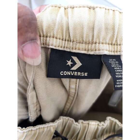 Converse Mens Beige Elastic Waist Jogger Pants With Black Drawstring Size XS - Picture 10 of 13